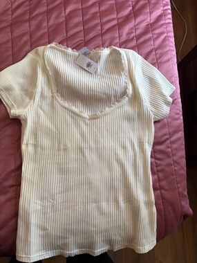 Old Navy Top Ribbed Lace-Trim Short Sleeve Top